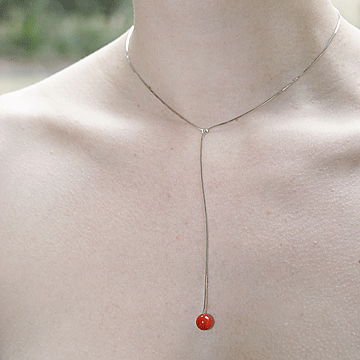 #F6 Liquid sterling silver lariat with coral drop pendant