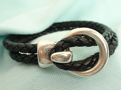 #B144BL Black Italian Braided Leather Bracelet