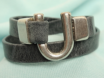 #B145G Italian Leather Wrap Bracelet Grey
