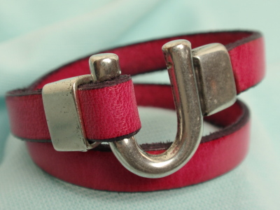 #B145P Pink Italian Leather Wrap Bracelet