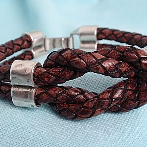 #B148BR Double Braided Italian Leather Bracelet