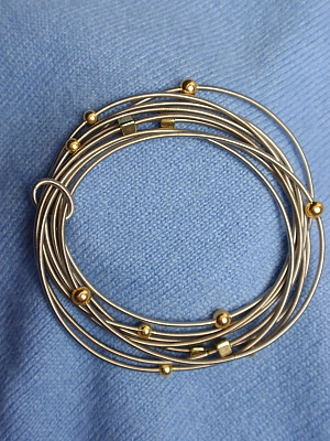 #B178S Silver Stainless Bracelet with Gold Beads