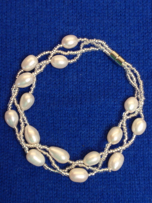 #B198W Braided Glass Bracelet with Freshwater Pearls