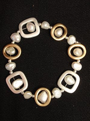 #B201 Geometric Bracelet with Freshwater Pearls