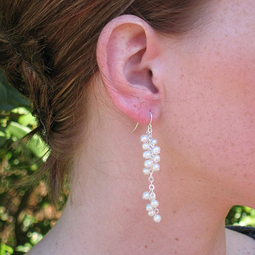 #E110 Pearl earrings on a 2" sterling silver drop