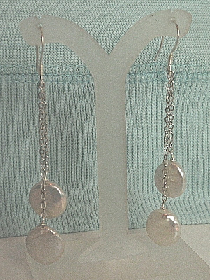 #E158Silver two drop white coin earrings