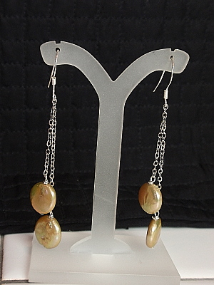 #E160 Silver plated dangle earrings with gold coin pearls