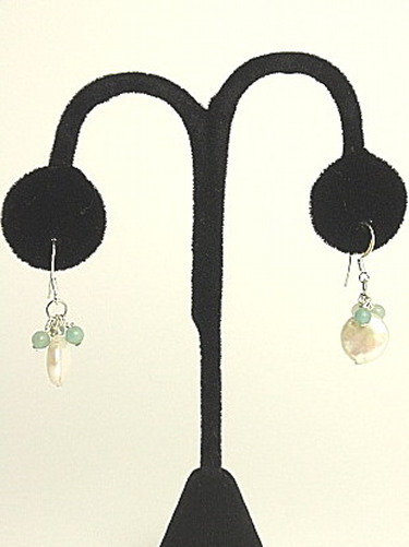 #E235 Amazonite and coin pearl earrings