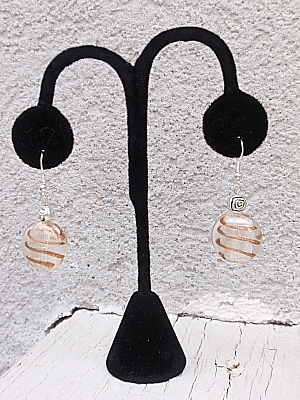#E308 White Murano Earrings with Bronze Stripe