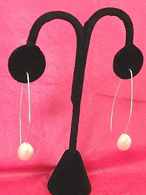 #E343W Large White Baroque Pearl Earrings on Silver Wire