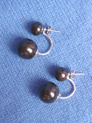 #E425B Double Black Freshwater Pearl Earrings