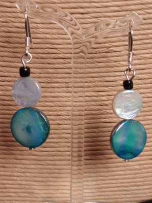 #E428 Mother of Pearl Earrings Silver and Teal