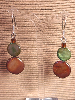 #E429 Mother of Pearl Earrings Green and Brown