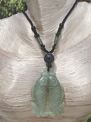 #F178F Double Jade Fish on Wrapped String