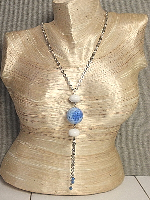#F237 30" Blue Agate on Silverplated Chain