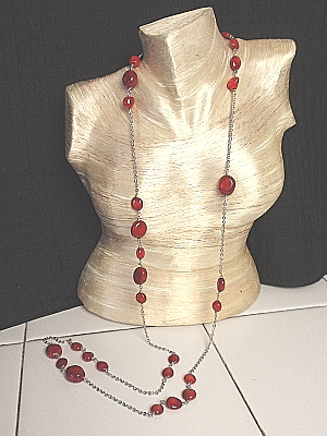 #F238 40" Silver Plated Chain with Coral