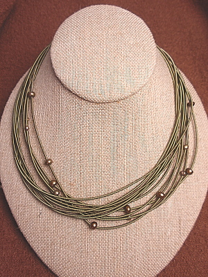 #F330 Twelve Strand Olive Stainless Steel Necklace with Pearls
