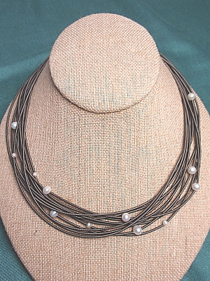 #F331 12 Strand Stainless Steel Necklace with Pearls