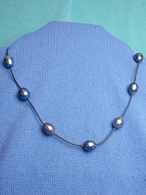 #F356P 20" Grey Leather Necklace with Freshwater Pearls