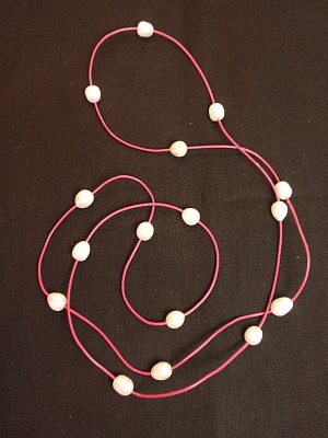 #F357PI Pink Leather with White Freshwater Pearls