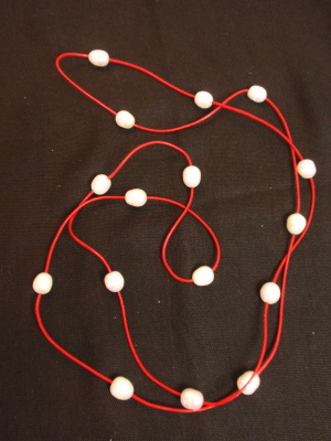 #F357RW 55" Red Leather Necklace with White Freshwater Pearls