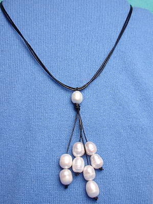 #F360BW Pearls on Leather Necklace