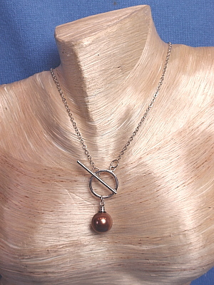 #F407BR Silver Plated Necklace with 12mm Chocolate Mother of Pearl