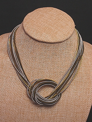 #F420 Tri Colored Stainless Steel Necklace with Knot