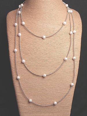 #F421 60" Stainless Steel Necklace with Mother of Pearl