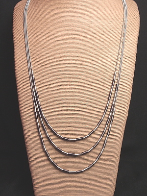 #F428 Triple Strand Stainless Block Necklace