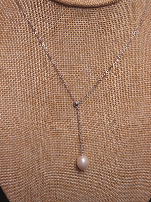 #F436W Single Teardrop Pearl on Sterling Chain