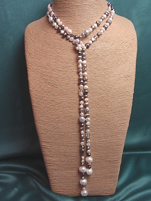 #F438 Silver and White Freshwater Pearl Lariat