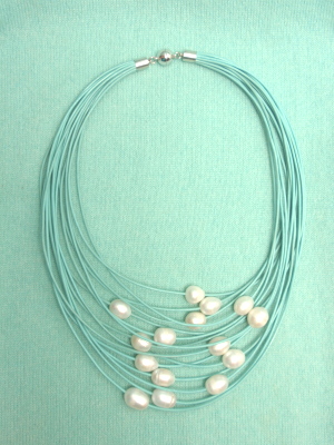 #F510TW Turquoise Leather with Freshwater Pearls