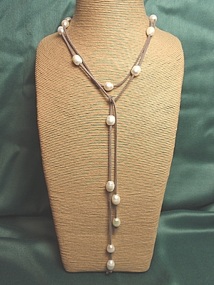 #F511GW Grey Suede with Freshwater Pearls