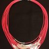 #F527PI Pink Leather Necklace with Silver Plated Tubes