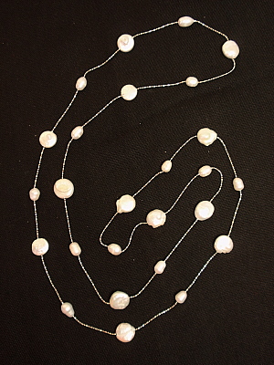 #F529W Stainless Steel Necklace with Coin and Baroque Pearls