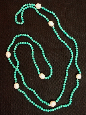 #F534 47" Turquoise and Freshwater Pearl Necklace