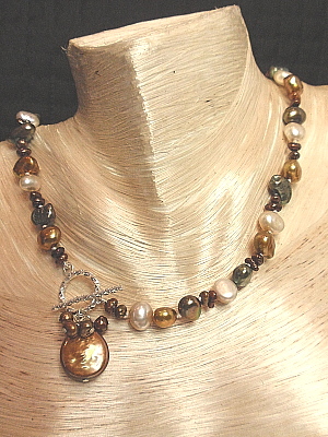 #F76 Multi pearl necklace with coin drop