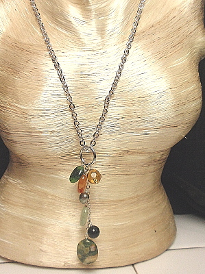 #F84 30" Silver Plated Chain with Mixed Stones