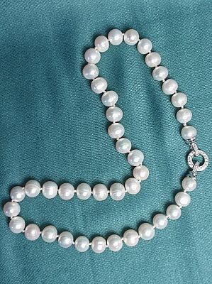 #L109 10mm Freshwater White Pearl Necklace 18.5"