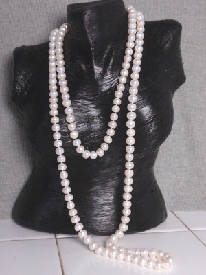 #L9 9.5 mm White freshwater pearl necklace 48"
