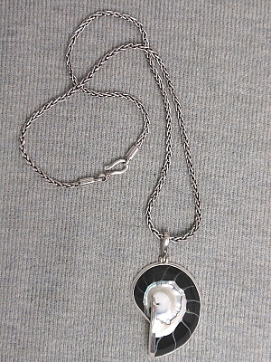 #LE128S with LE63 Black Nautilus Pendant with Handwoven Sterling Silver Chain
