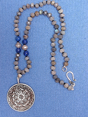 #LE294 18" Labradorite Necklace with Tibetan Disc Pendant