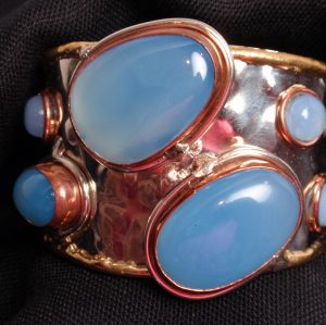 #LE337-9 Blue Chalcedony Tri Metal Cuff Bracelet