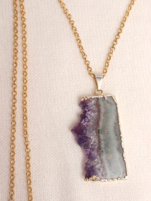#LE371 21" Agate and Amethyst Druzy on Chain