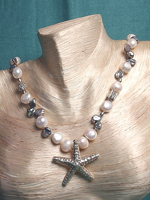 #PS676 Keshi Pearl Necklace with Starfish Pendant