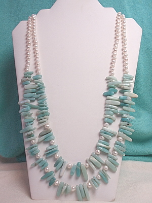 #PS688 Double Strand of Amazonite and Pearls