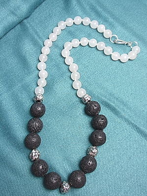 #PS700 White Jade and Lava Rock Necklace