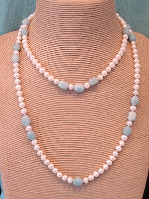 #PS707 40" Amazonite and Freshwater Pearl Necklace