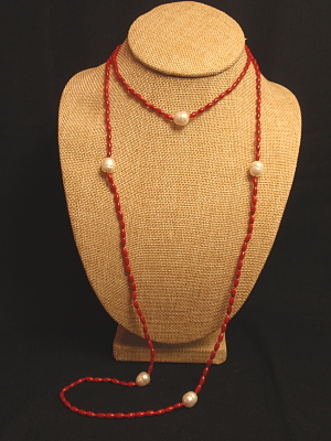#PS720 47" Coral and Freshwater Pearl Necklace